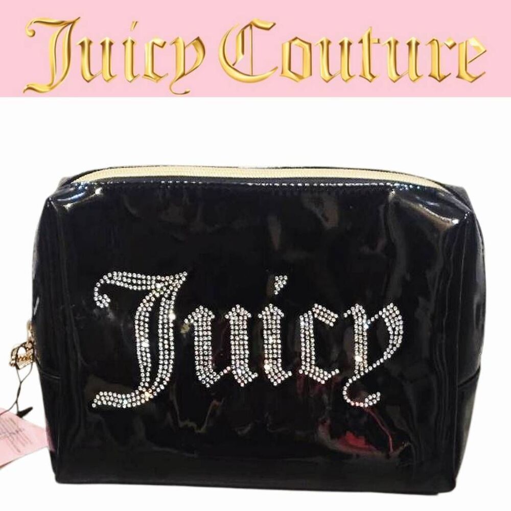 Juicy Couture Black Patent Cosmetic Bag with Crystal Logo